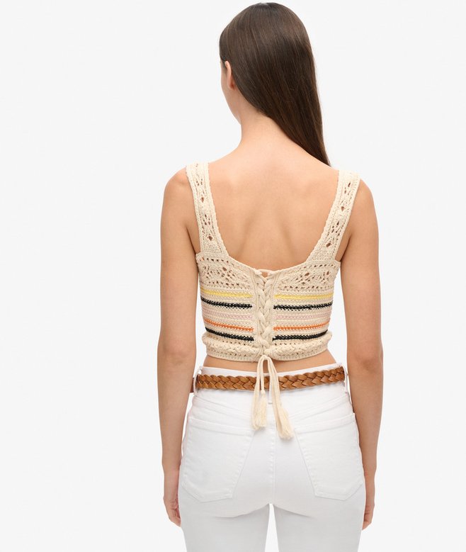Lace-up Crochet Cropped Vest Top