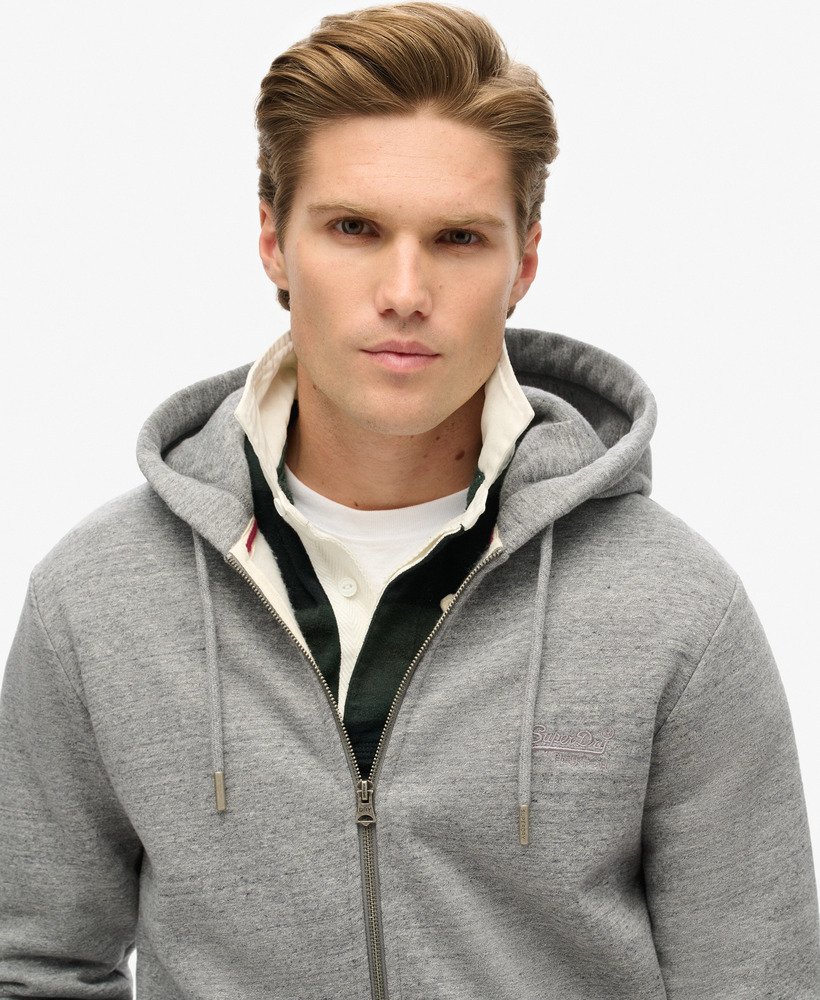 mens Essential Logo Zip Hoodie in Dark Grey Fleck Marl