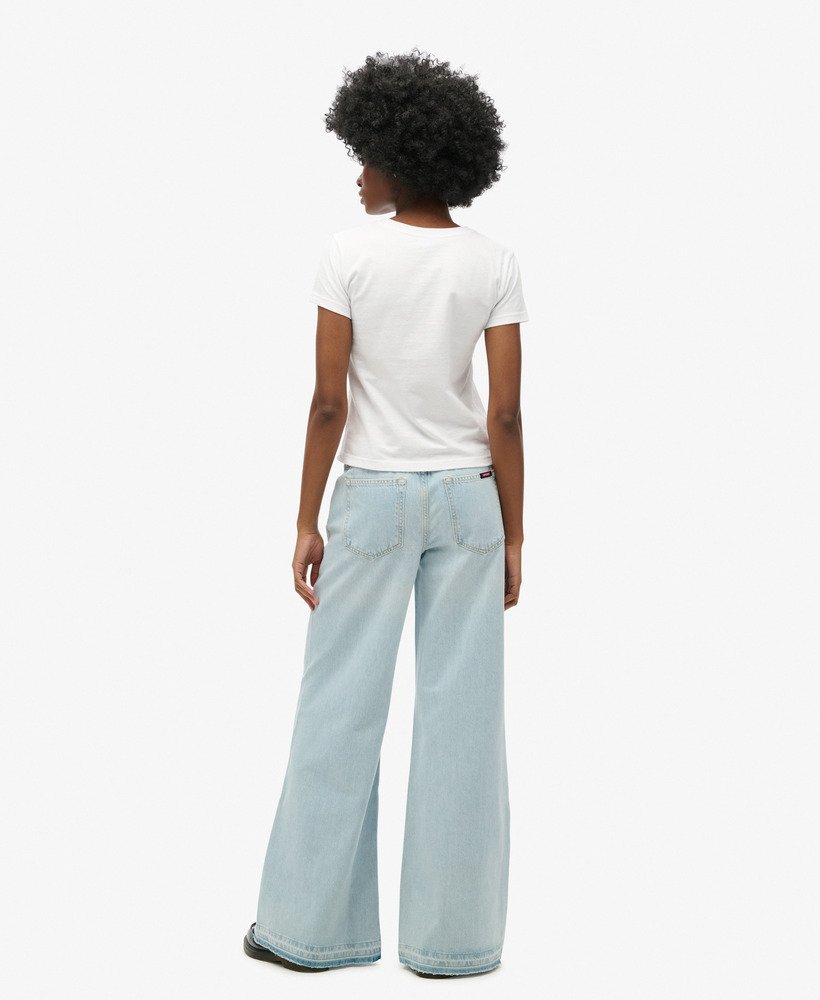 Women's Blue Wide-Leg Flare Jeans with Bottom Hem