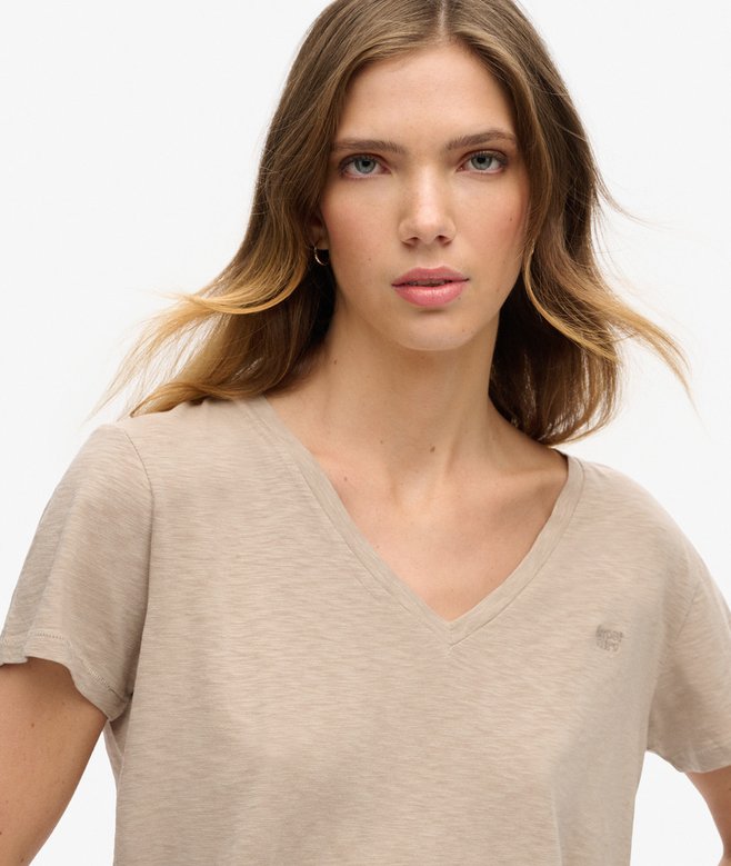 Slub Embroidered V-Neck T-Shirt