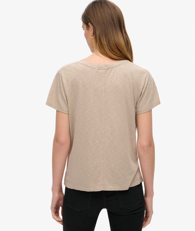 Slub Embroidered V-Neck T-Shirt