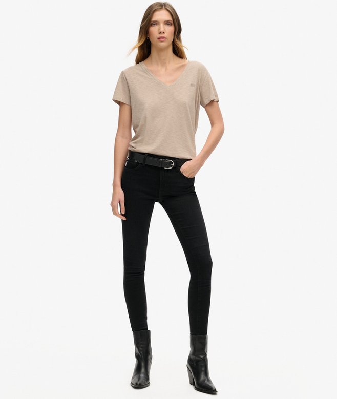 Slub Embroidered V-Neck T-Shirt