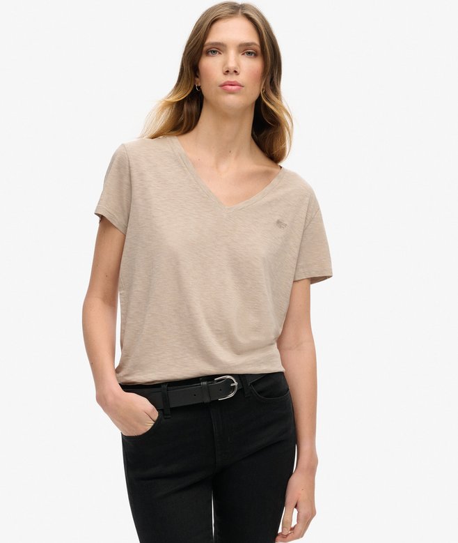 Slub Embroidered V-Neck T-Shirt