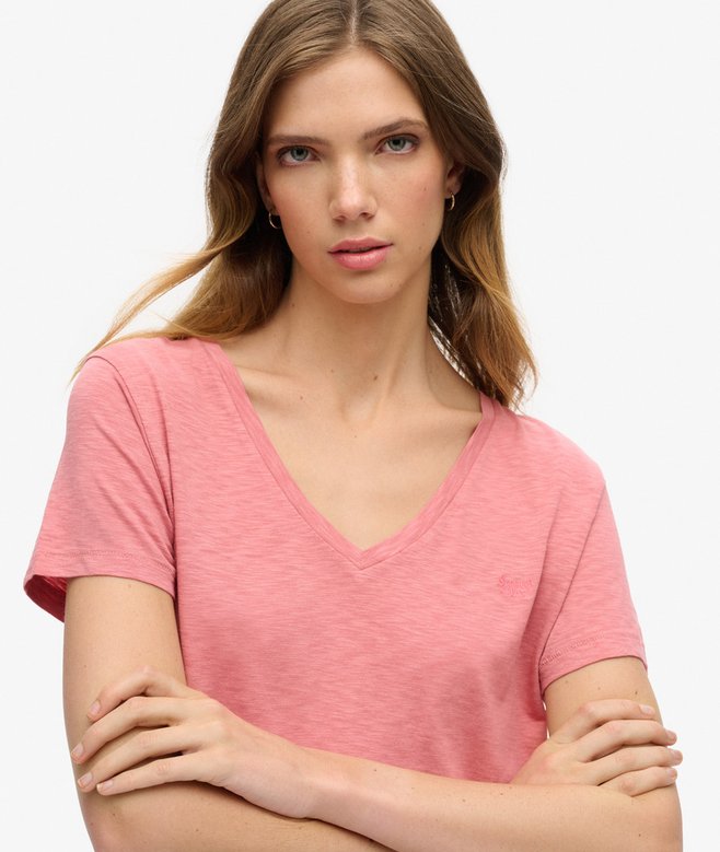 Slub Embroidered V-Neck T-Shirt