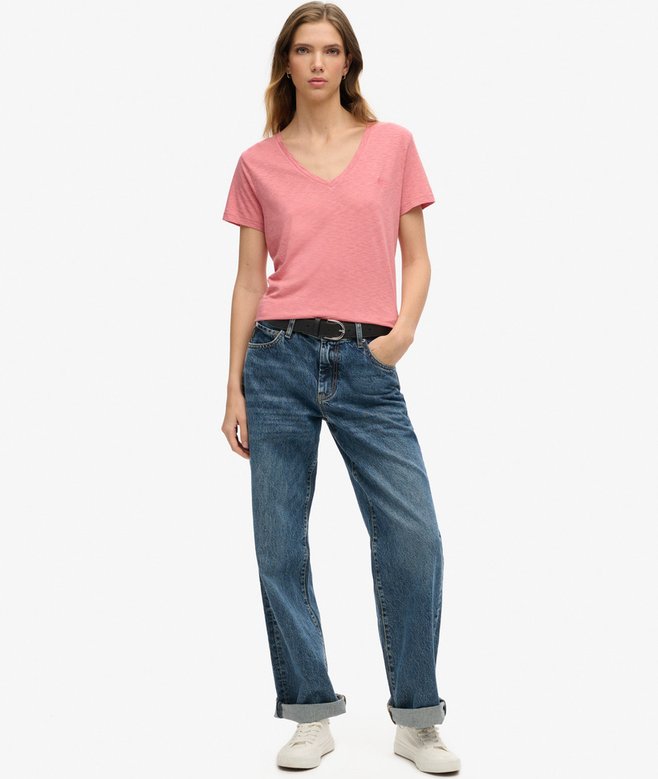 Slub Embroidered V-Neck T-Shirt
