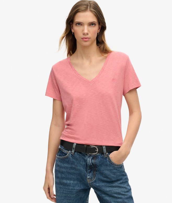 Slub Embroidered V-Neck T-Shirt