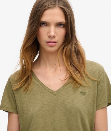Slub Embroidered V-Neck T-Shirt Image 3