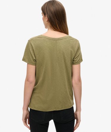 Slub Embroidered V-Neck T-Shirt Image 4