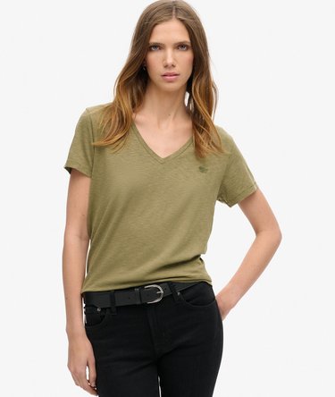 Slub Embroidered V-Neck T-Shirt Image 1