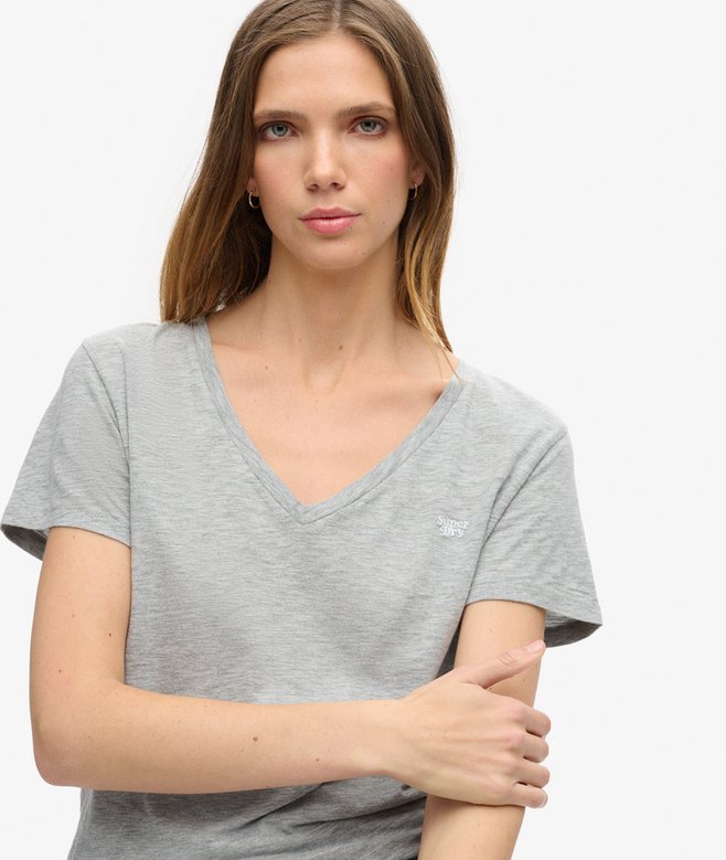 Slub Embroidered V-Neck T-Shirt