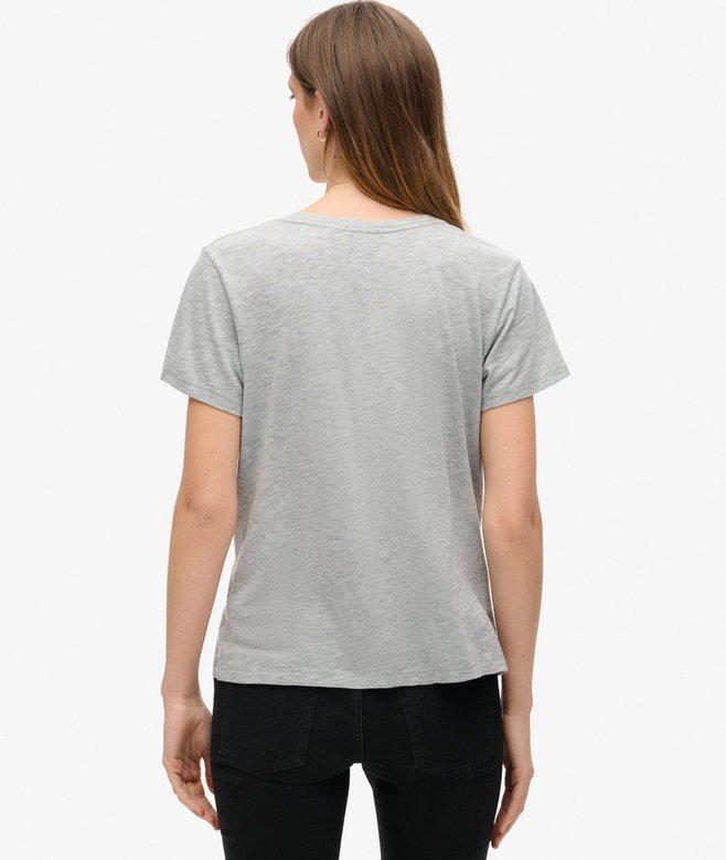 Slub Embroidered V-Neck T-Shirt