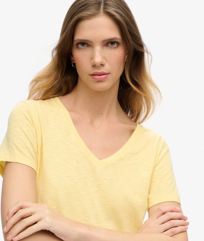 Slub Embroidered V-Neck T-Shirt