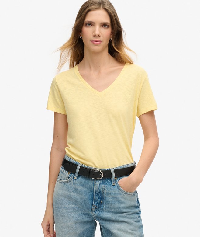Slub Embroidered V-Neck T-Shirt