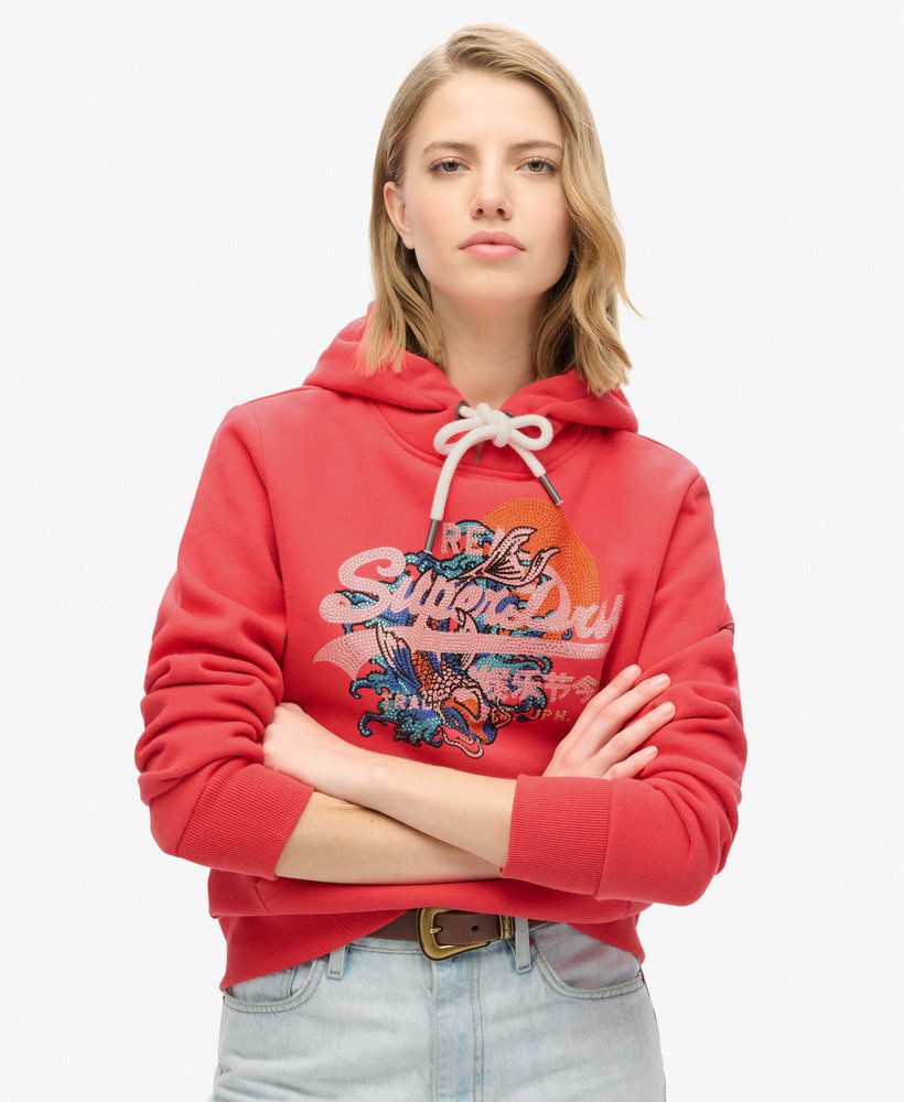 Sudadera Con Capucha Con Estampado Rosa Para Mujer, Linda