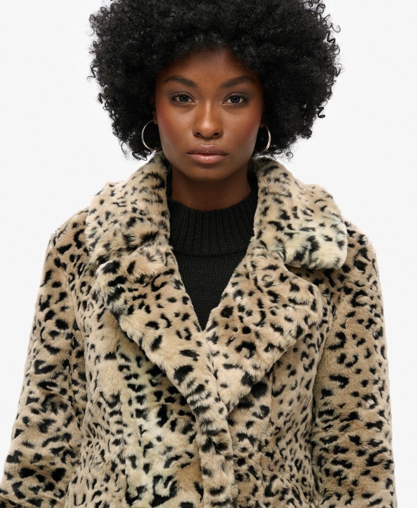 ジャケット・アウター Monterey vintage leopard far jacket womens Vintage Long Faux Fur Coat in Leopard Print | Superdry US