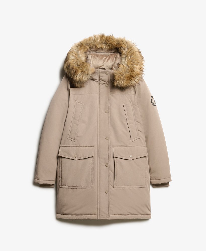 womens Everest Faux Fur Parka Coat in Deep Beige Slub | Superdry CA-EN