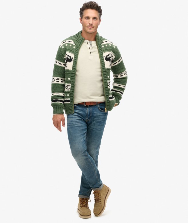 Chunky Knit Patterned Zip Through Cardigan