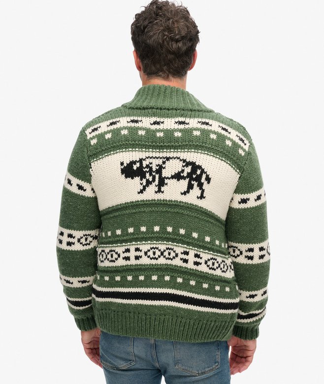 Chunky Knit Patterned Zip Through Cardigan