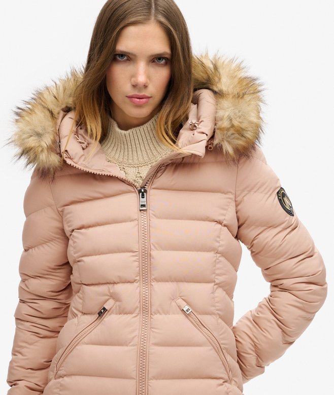 Fuji Faux Fur Hood Mid Length Puffer Coat