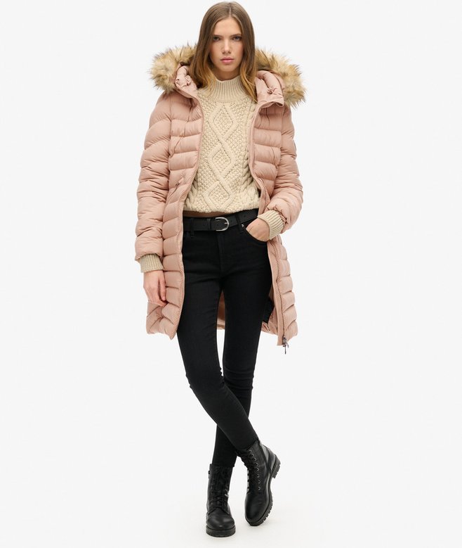 Fuji Faux Fur Hood Mid Length Puffer Coat