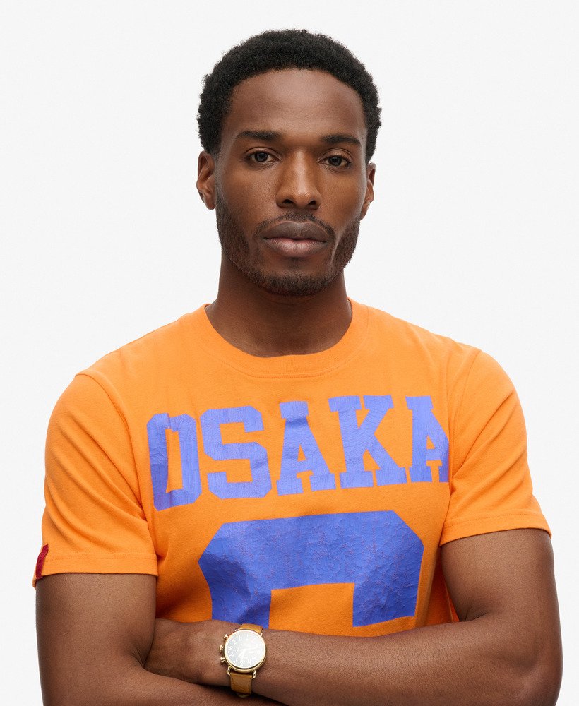 mens Osaka 6 Cracked Print T-Shirt in Jaffa Orange | Superdry US