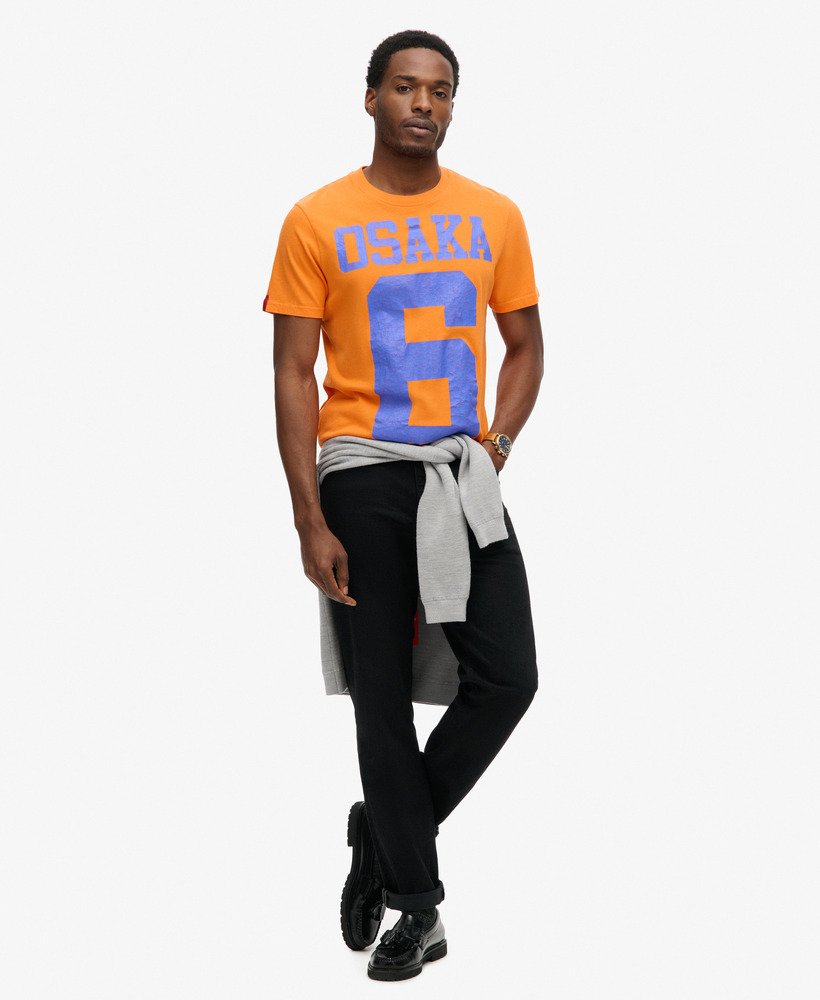mens Osaka 6 Cracked Print T-Shirt in Jaffa Orange | Superdry US