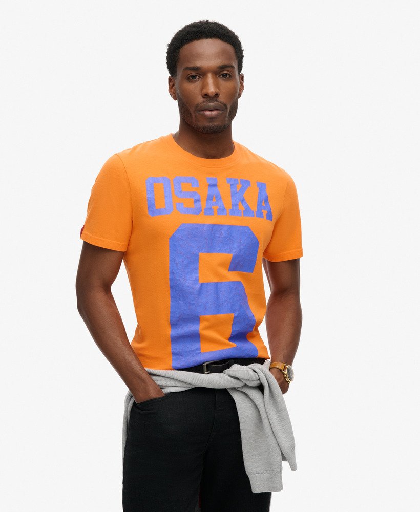 mens Osaka 6 Cracked Print T-Shirt in Jaffa Orange | Superdry US