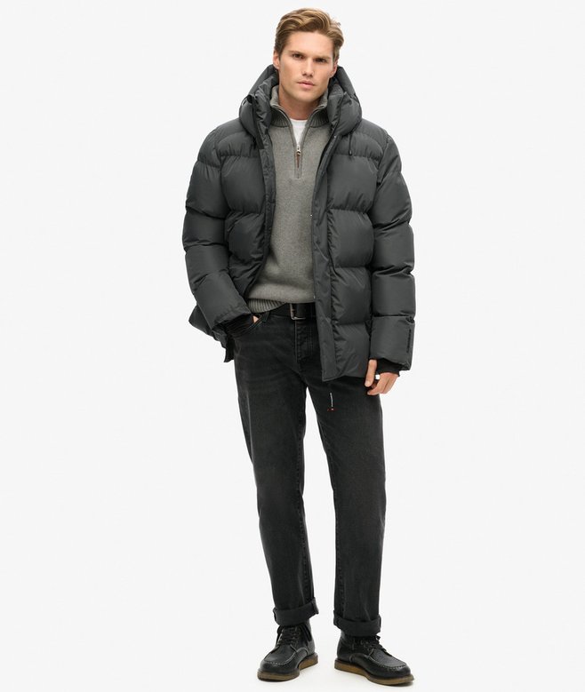 Hooded Mid Length Sports Puffer Jacket