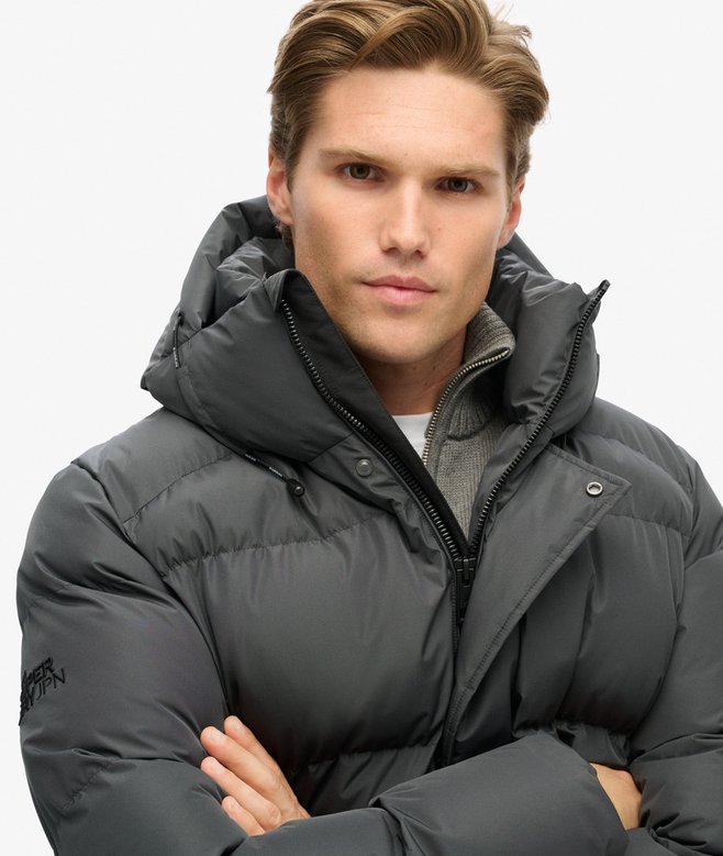Hooded Mid Length Sports Puffer Jacket