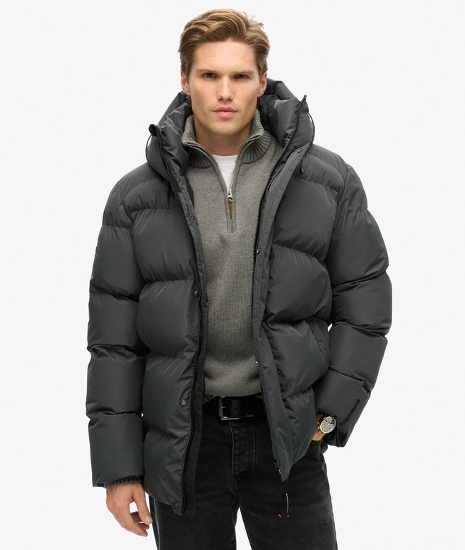 Hooded Mid Length Sports Puffer Jacket
