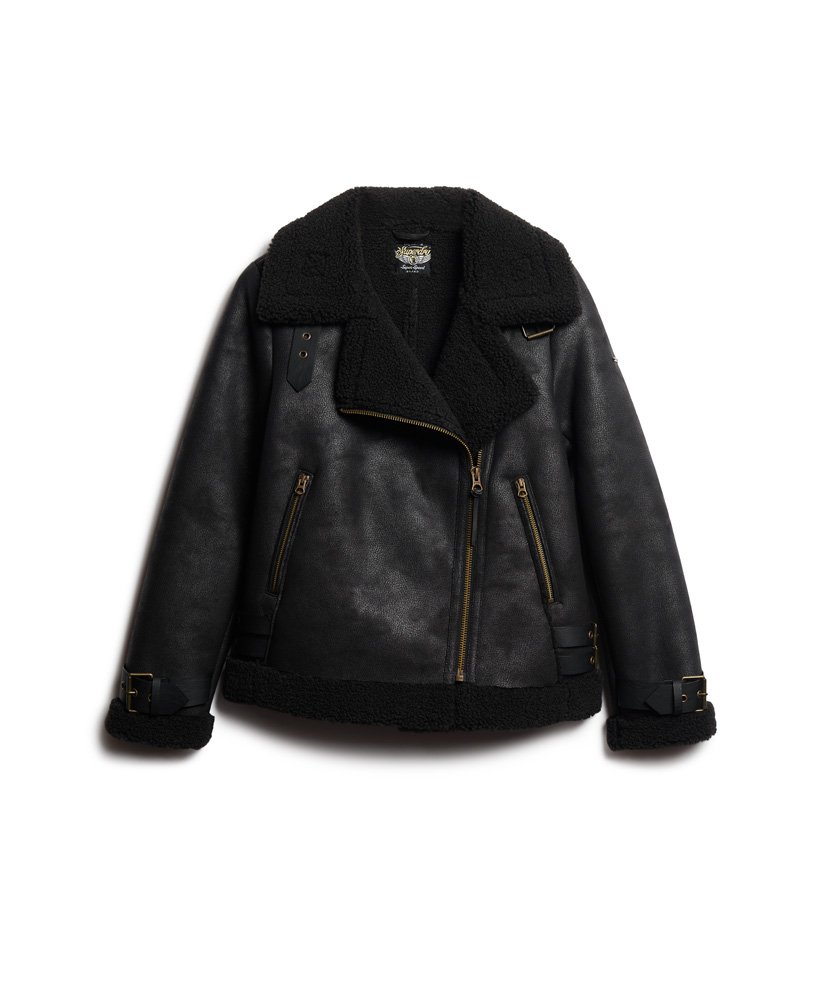 womens Faux Shearling Aviator Jacket in Black | Superdry US