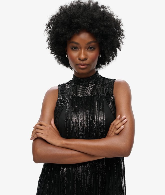 Fringe Sequin A Line Mini Dress