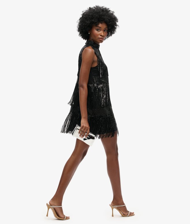 Fringe Sequin A Line Mini Dress