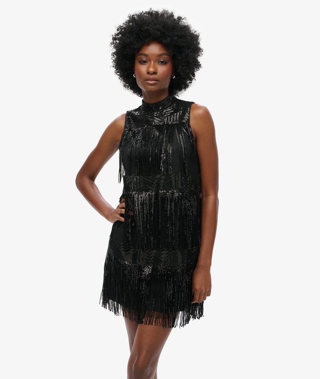 Fringe Sequin A Line Mini Dress