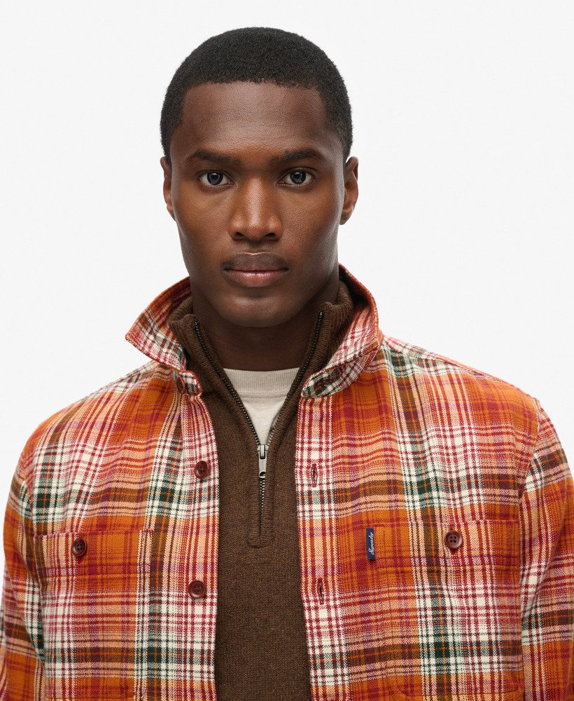 mens Vintage Check Overshirt in Boseman Check Orange | Superdry US