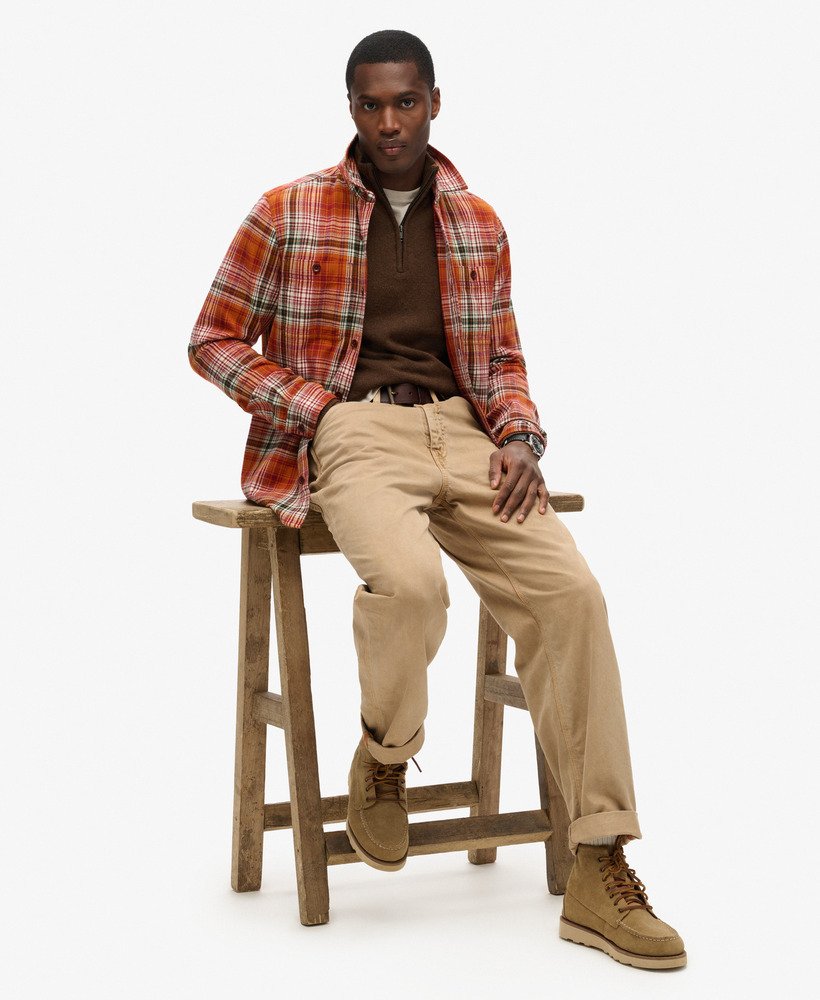 mens Vintage Check Overshirt in Boseman Check Orange | Superdry US