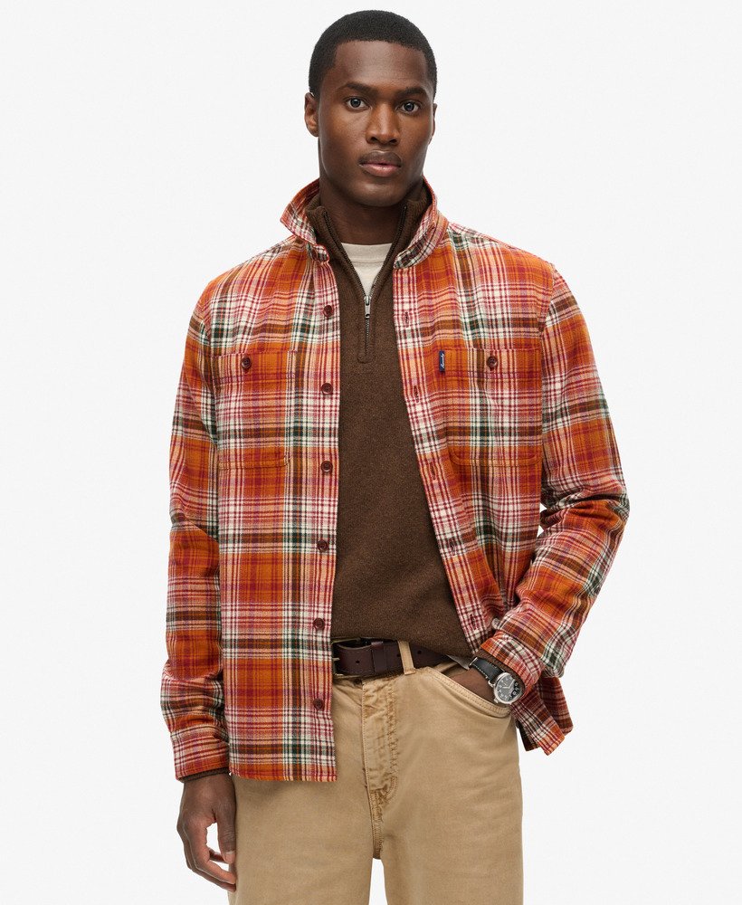 mens Vintage Check Overshirt in Boseman Check Orange | Superdry US