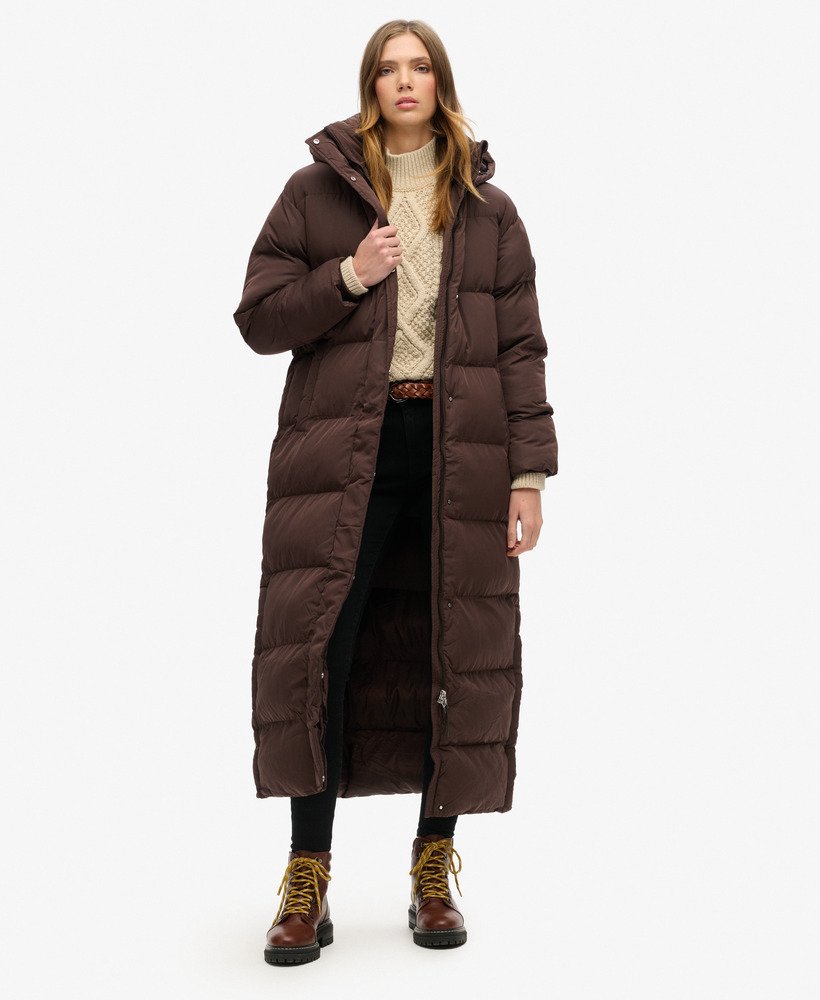 womens Maxi Hooded Puffer Coat in Coffee Bean Brown | Superdry CA-EN