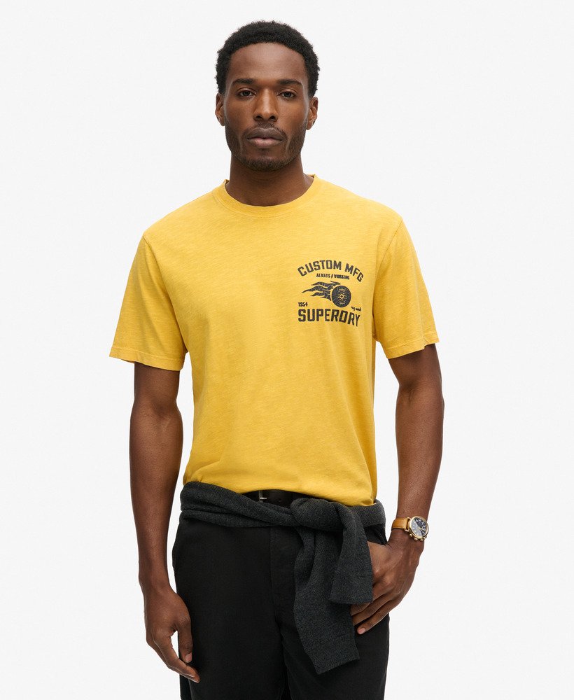 mens Biker Graphic Loose T-Shirt in pigment yellow | Superdry US