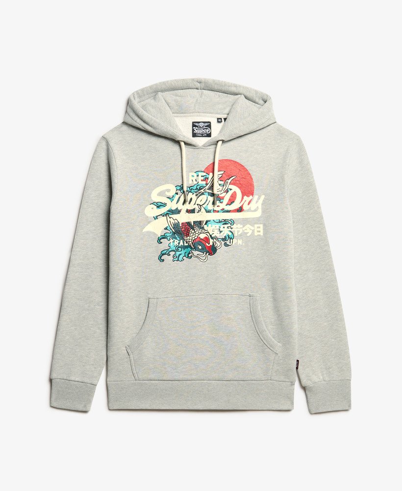 しゅう。様 mens Tokyo Vintage Logo Graphic Hoodie in Pumice Stone Beige