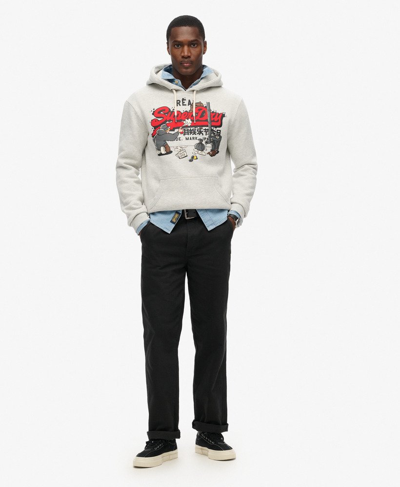 mens New York Vintage Logo Graphic Hoodie in Glacier Grey Marl