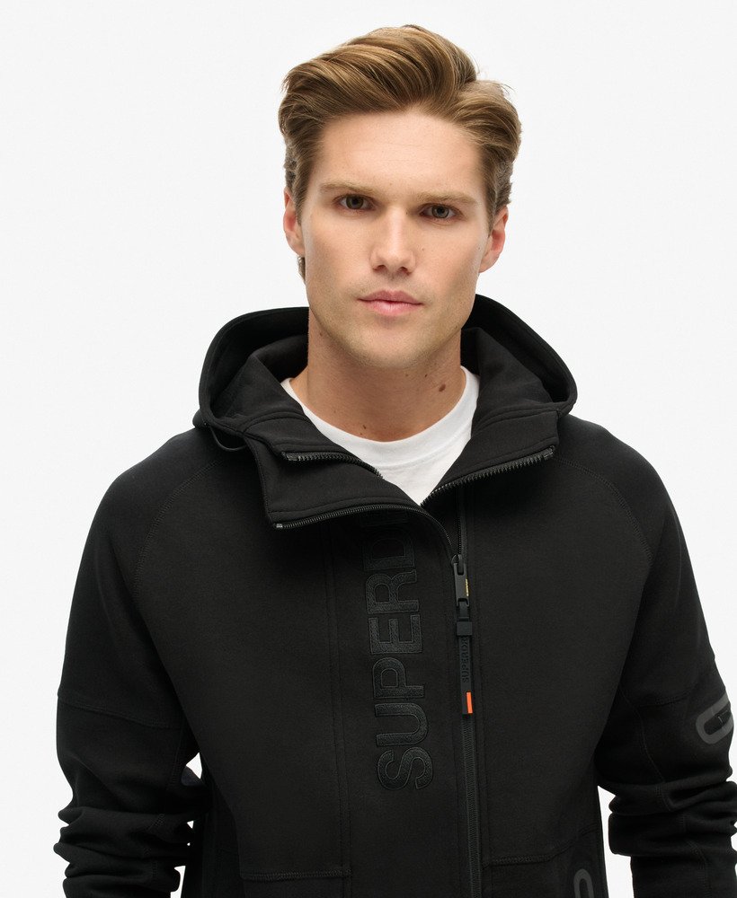mens Tech Logo Loose Zip Hoodie in BLACK/ORANGE | Superdry US