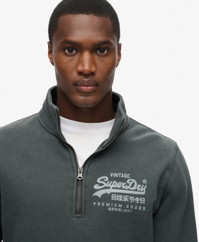 mens Classic Graphic Half Zip in Washed Black | Superdry UK