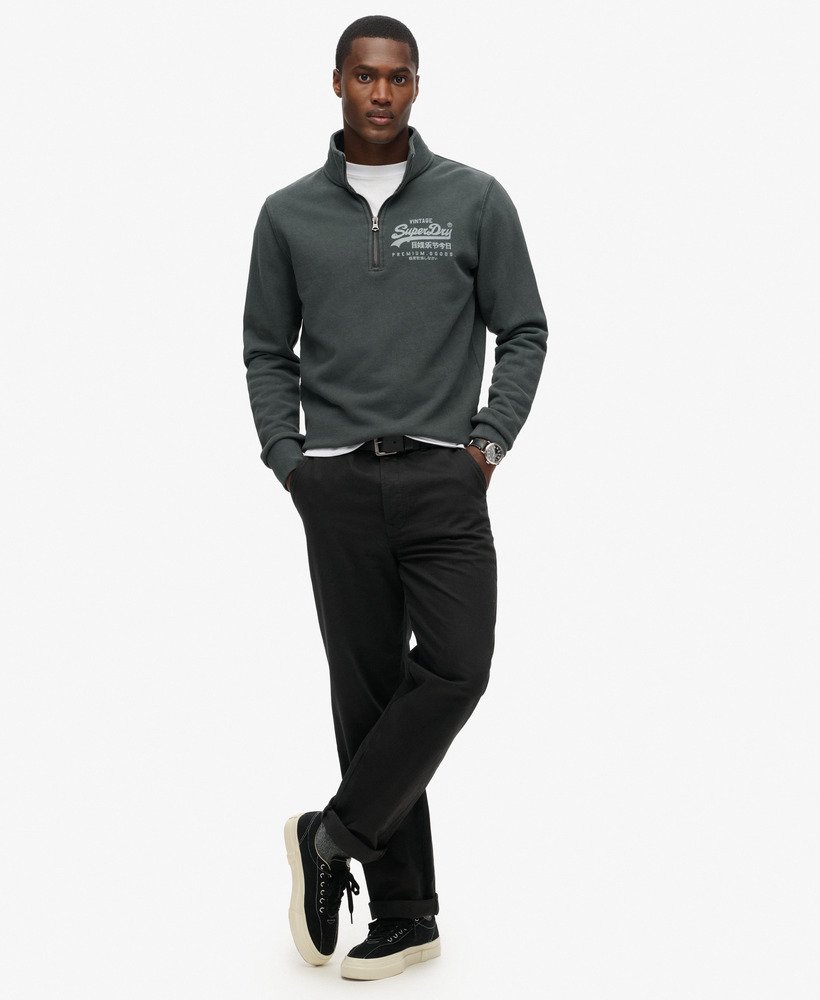 mens Classic Graphic Half Zip in Washed Black | Superdry UK