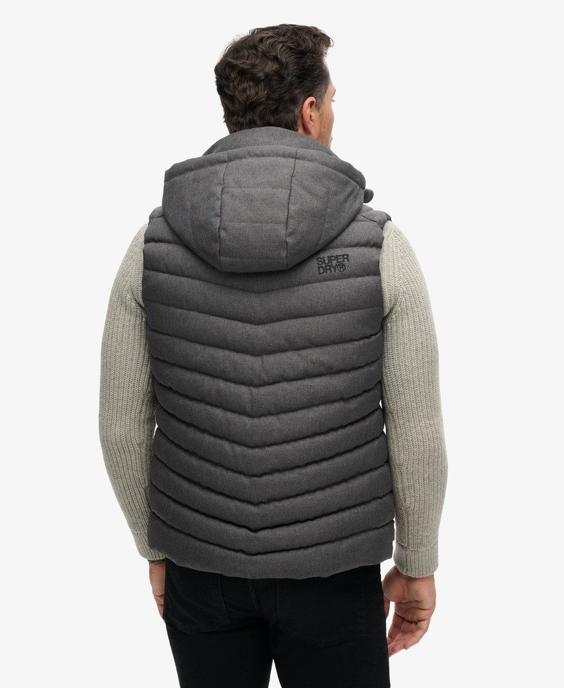 mens Hooded Tweed Fuji Gilet in DARK GREY MARL | Superdry US