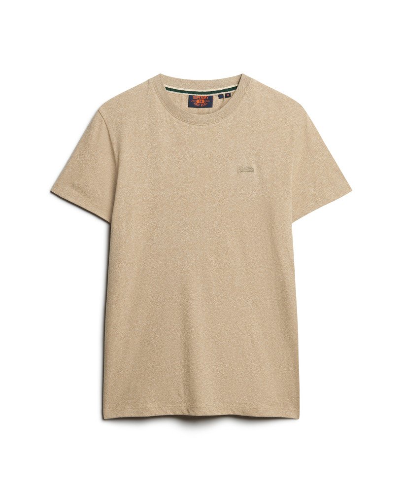 mens Organic Cotton Essential Small Logo T-Shirt in Tan Brown