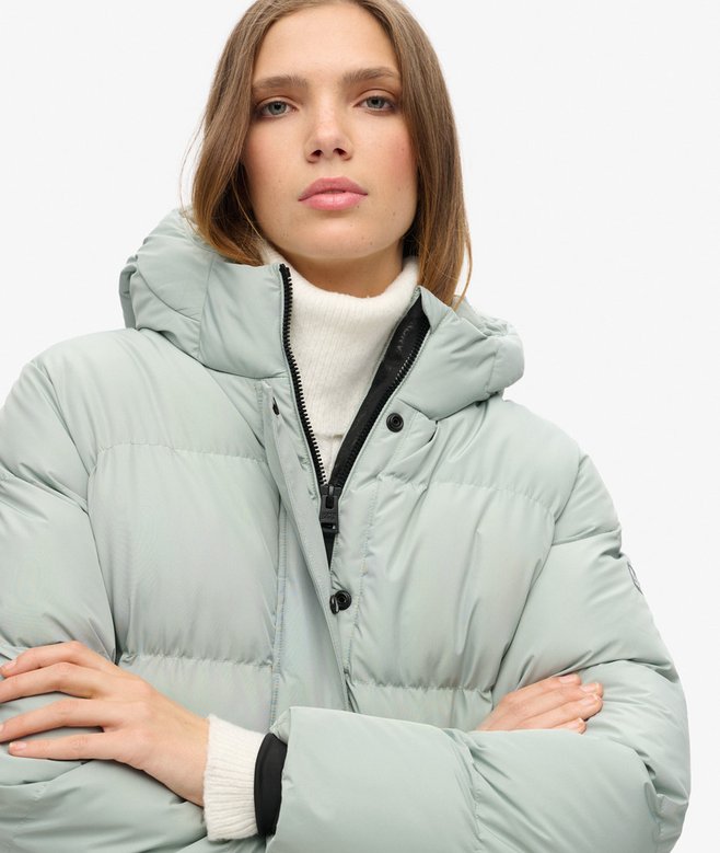 Hooded Mid Length Sports Puffer Jacket
