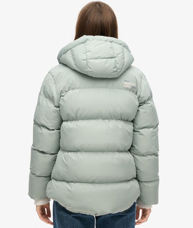 Hooded Mid Length Sports Puffer Jacket