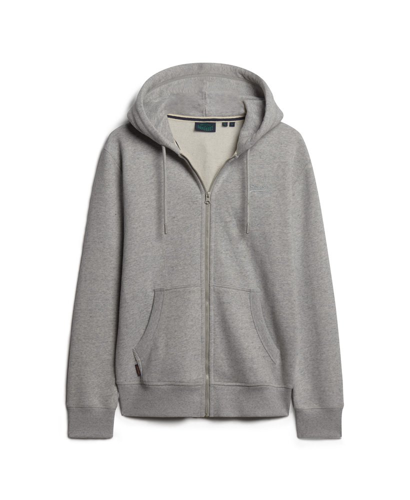 【GRAY】ZIP PARKA-Sign- mens Essential Logo Zip Hoodie in Athletic Grey Marl | Superdry US