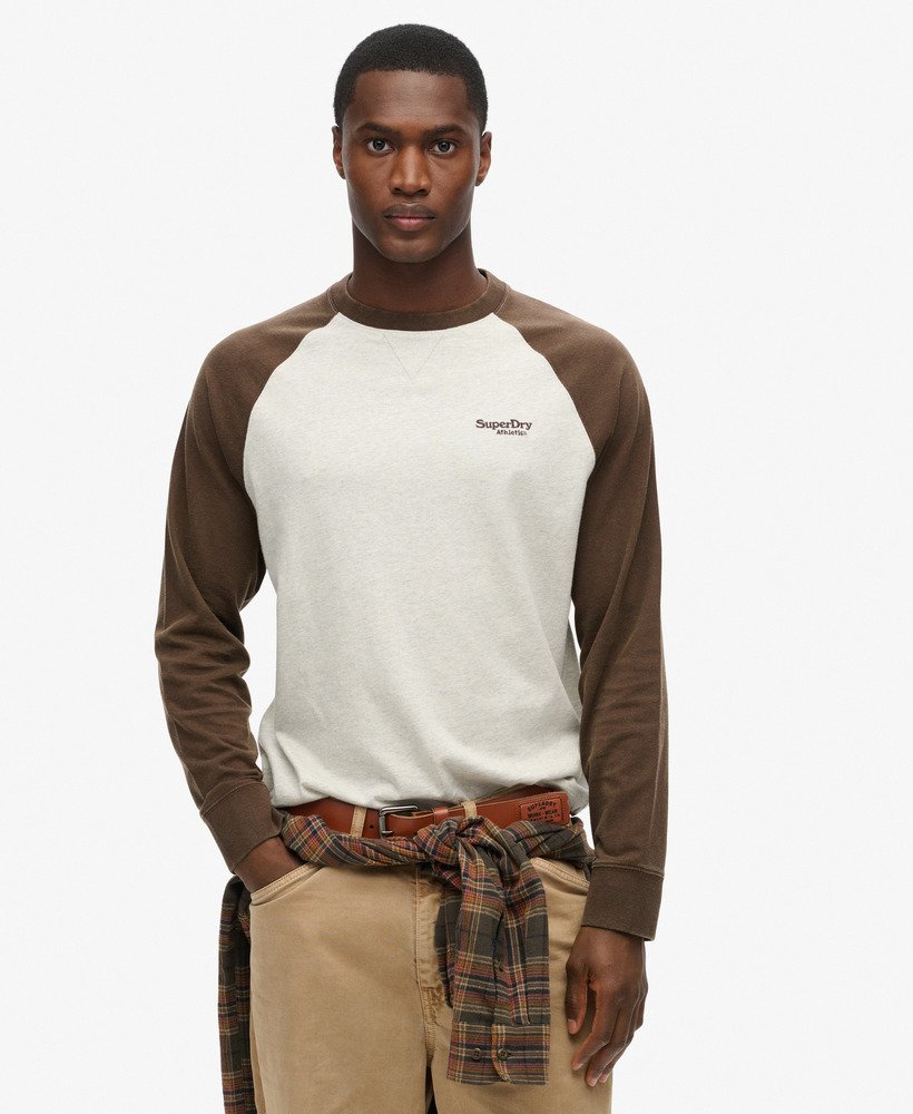 mens Essential Logo Baseball Long Sleeve Top in Lightning Grey
